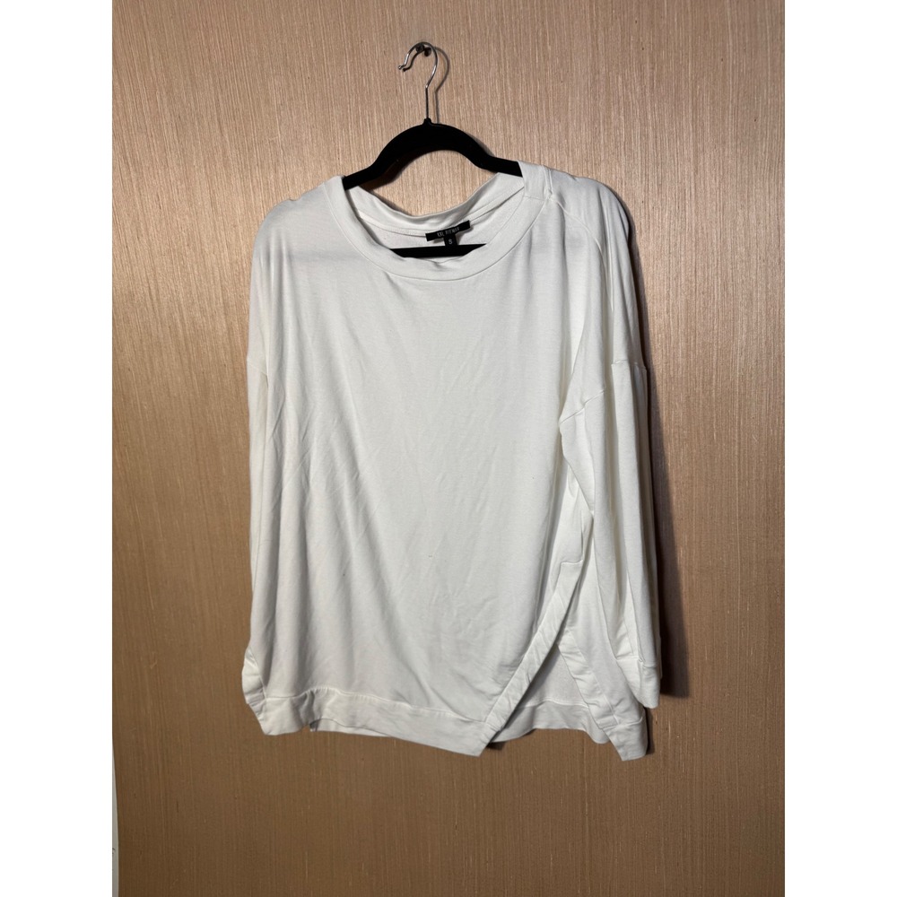 Kal Rieman White Bamboo Cotton Asymmetrical Hem Long Sleeve Top Small Made USA